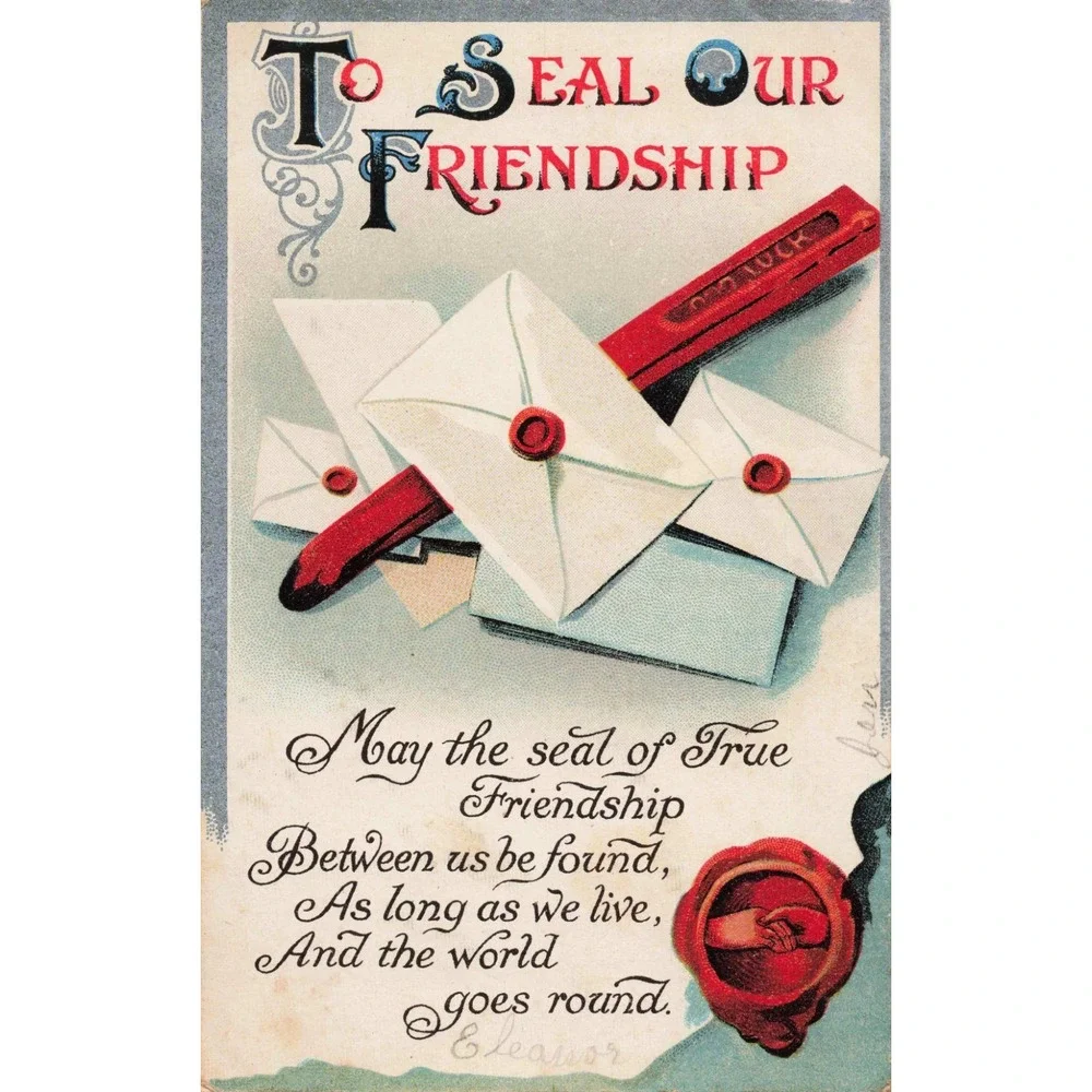Vintage To Seal Our Friendship Postcard B.P.C. 215 Letters Wax Seal Sentiment